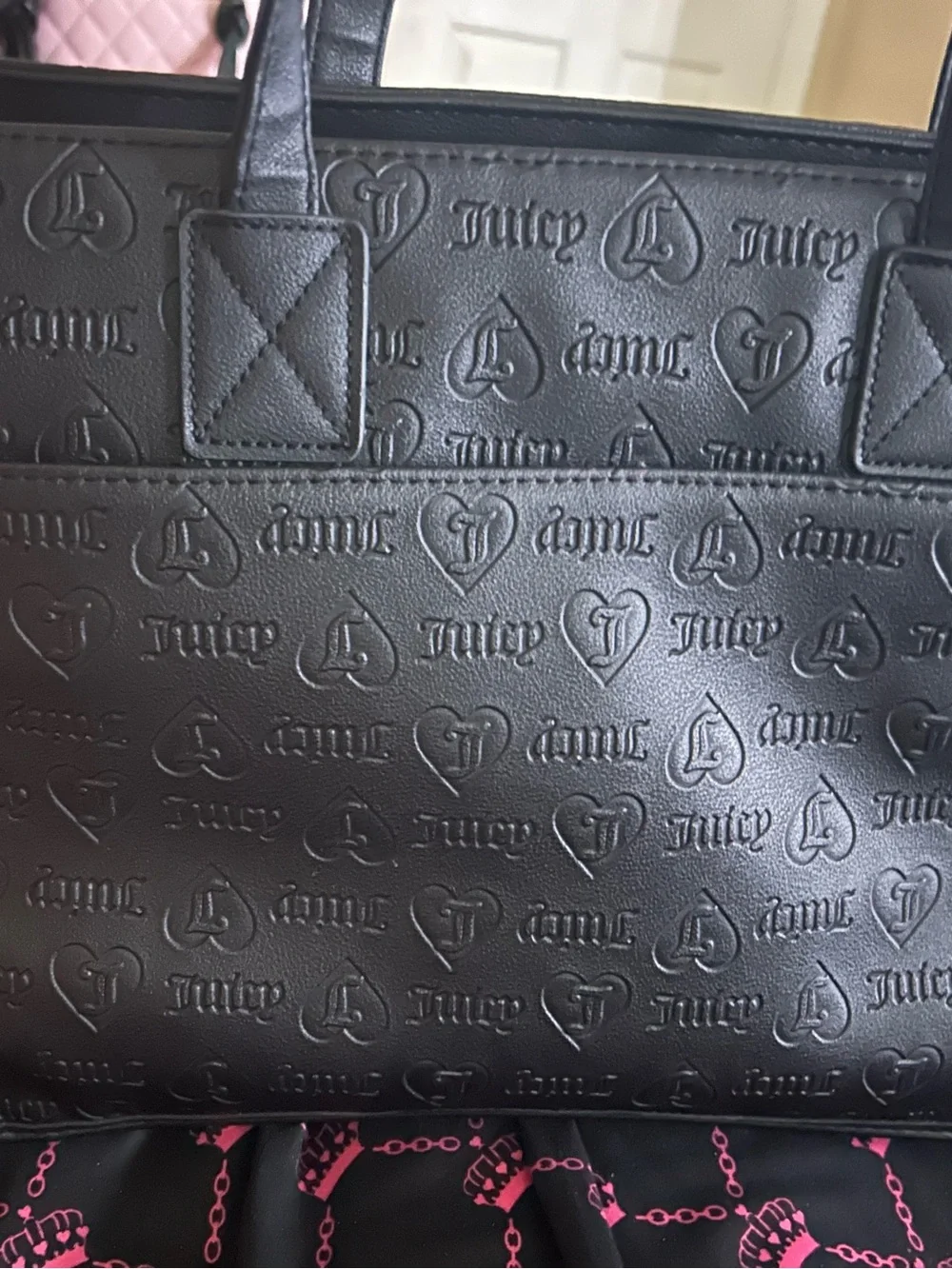 Juicy Couture Black Tote with Cream Logo Stripes